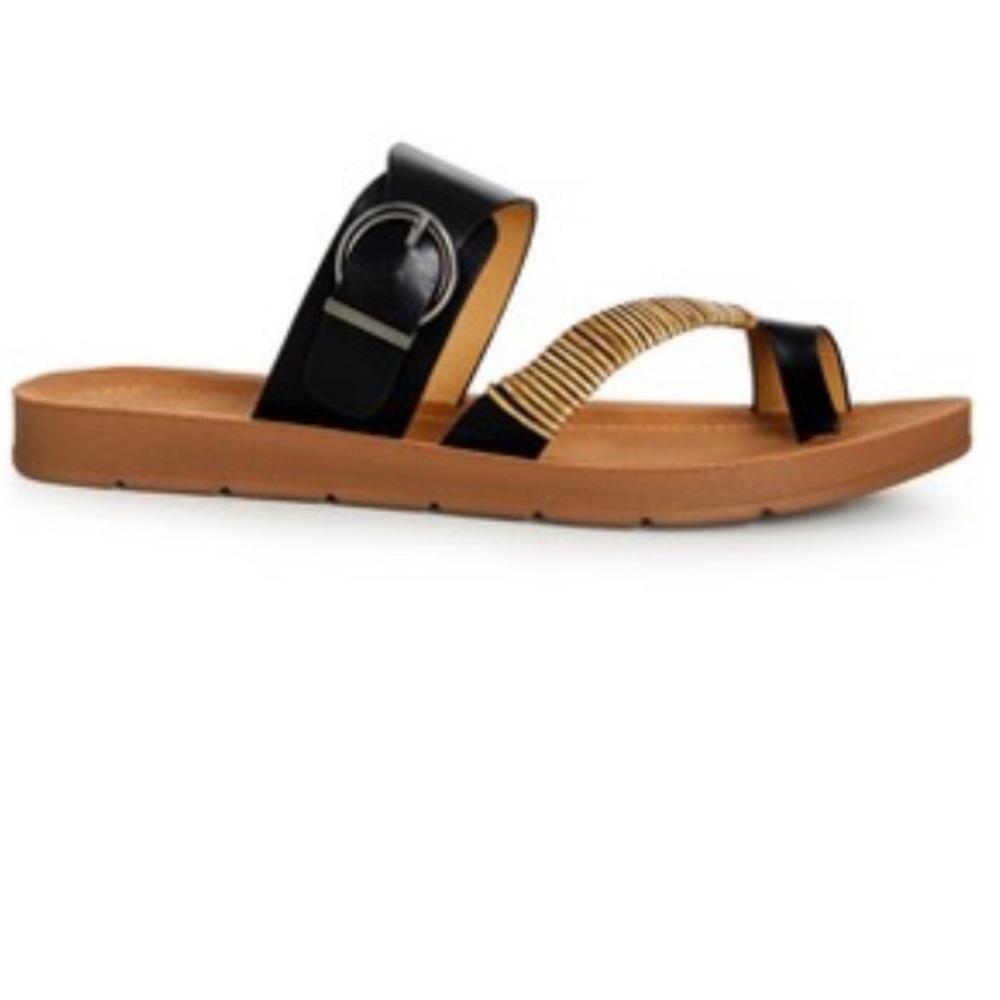 Cloudwalkers open-toe sandals with black leather buckle and raffia wood 8W wide